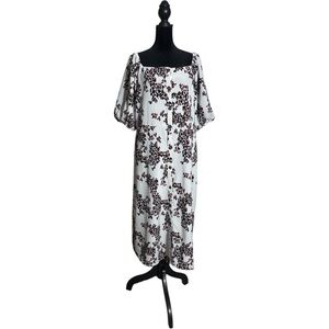Ophelia Roe Lightweight Balloon Sleeve Chic Floral Black/White/Red Midi Dress